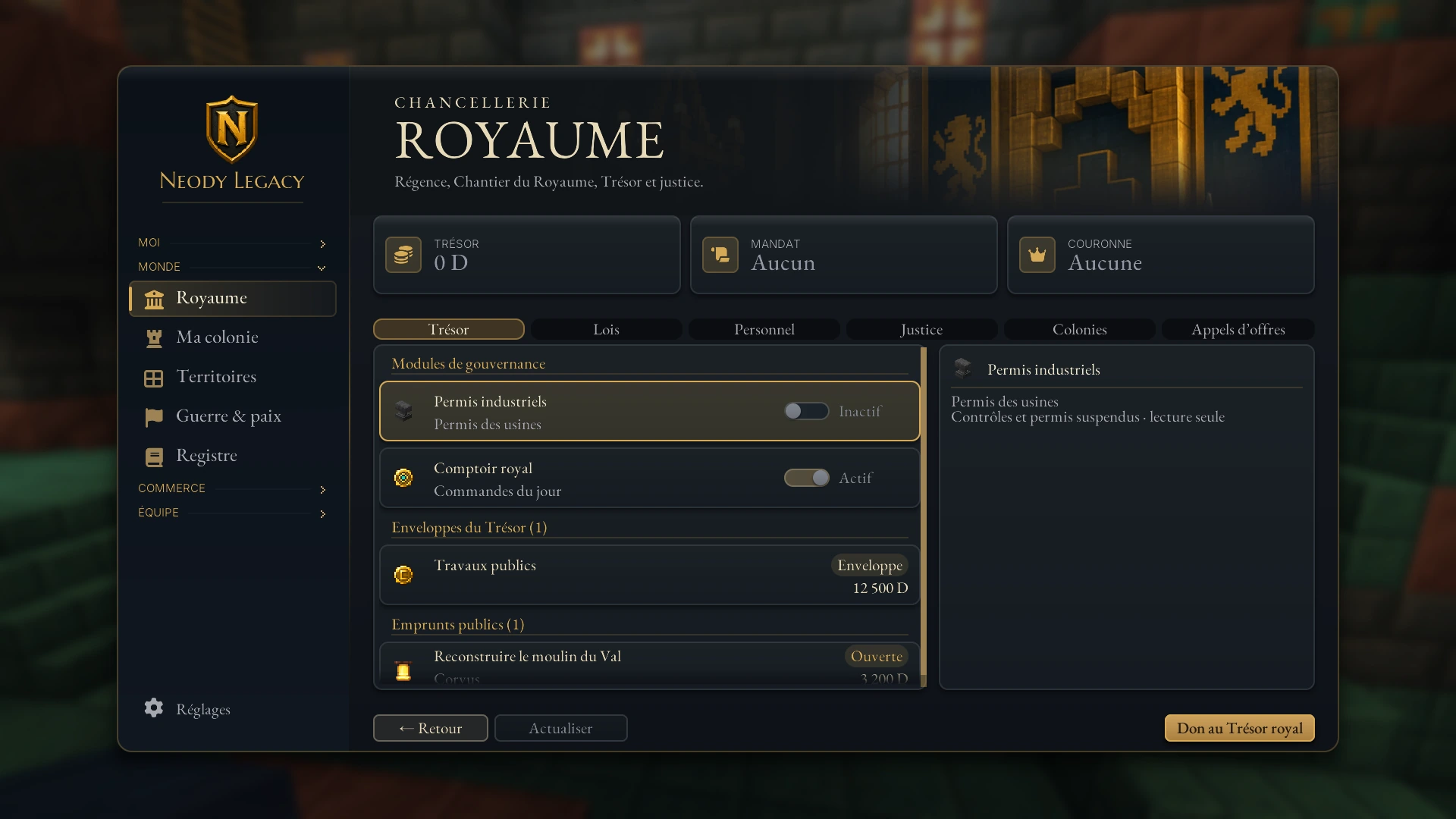 Monde › Royaume : Aldwin, activités du jour et Contrats du Roi.