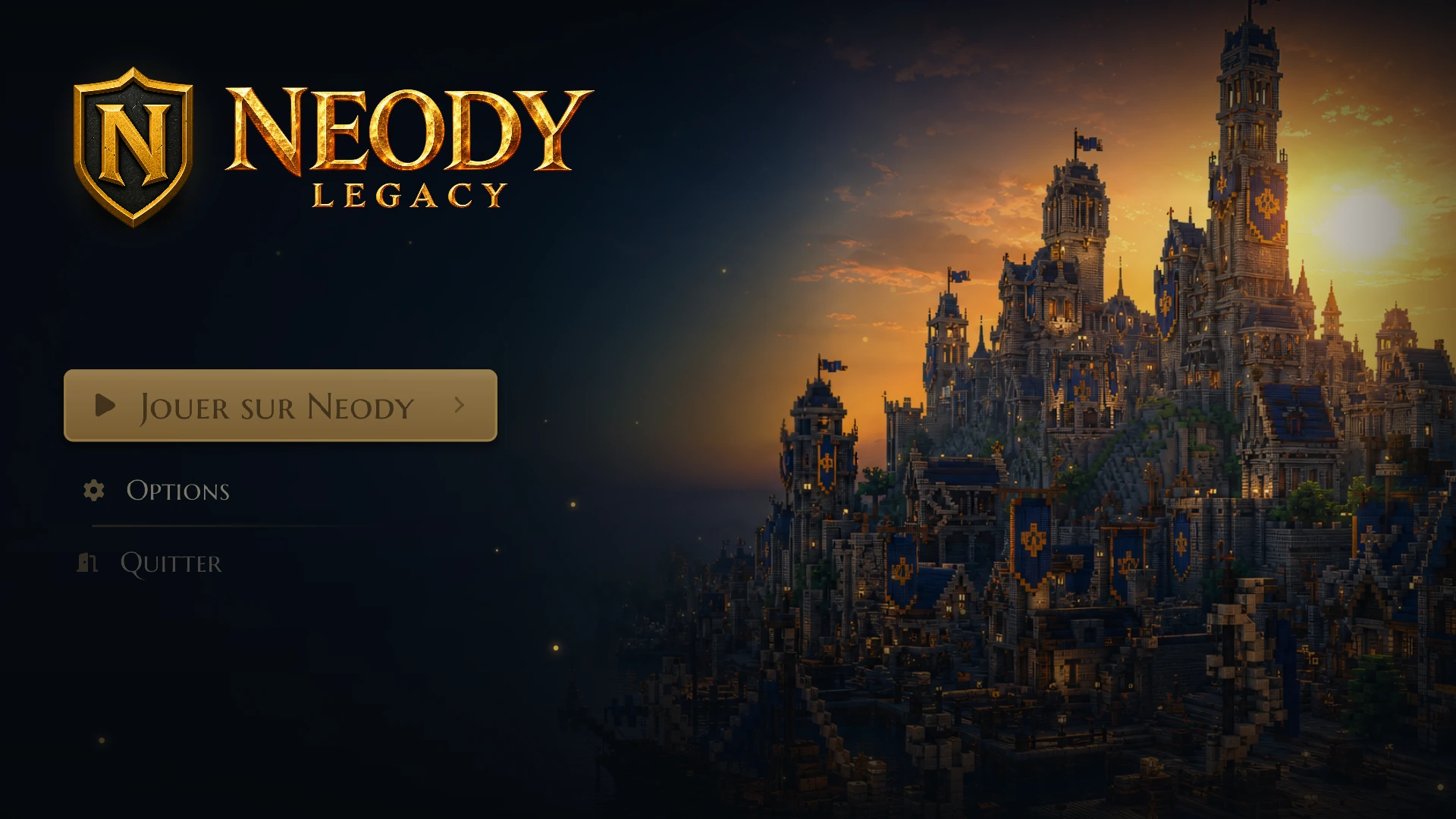Début de l'animation d'introduction de l'écran titre Neody, boutons encore estompés